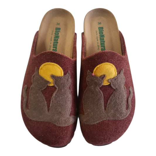BioNatura 12 GATTO FELTRO PANTOFOLA DONNA bordò