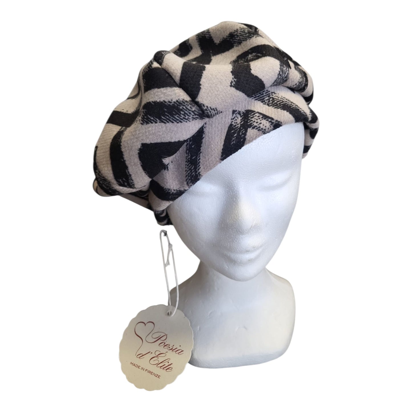 Cappellino Poesia d’Elitè 4378 in viscosa fantasia beige/nero