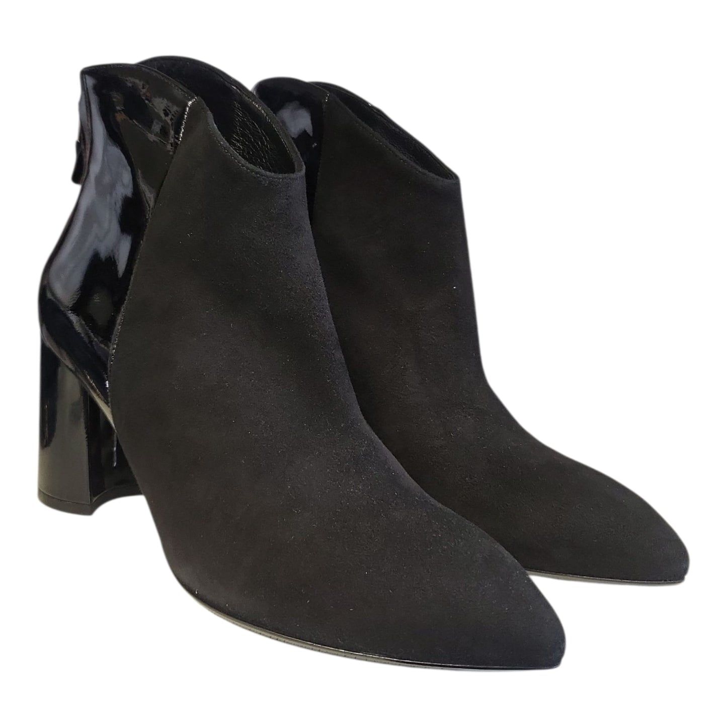 Melluso Tronchetto Donna Z947 in Camoscio e Vernice Nera con Tacco Largo 70mm