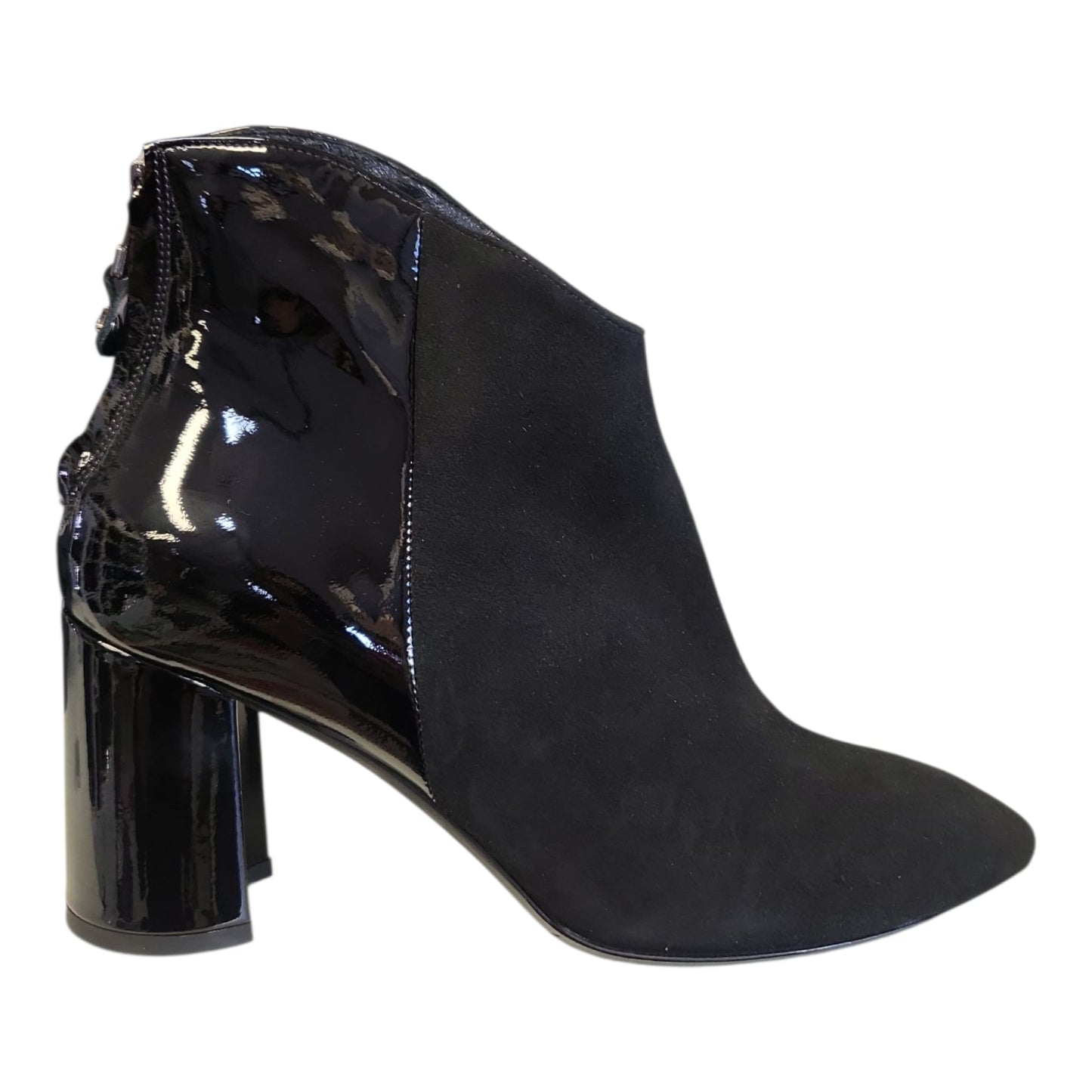 Melluso Tronchetto Donna Z947 in Camoscio e Vernice Nera con Tacco Largo 70mm