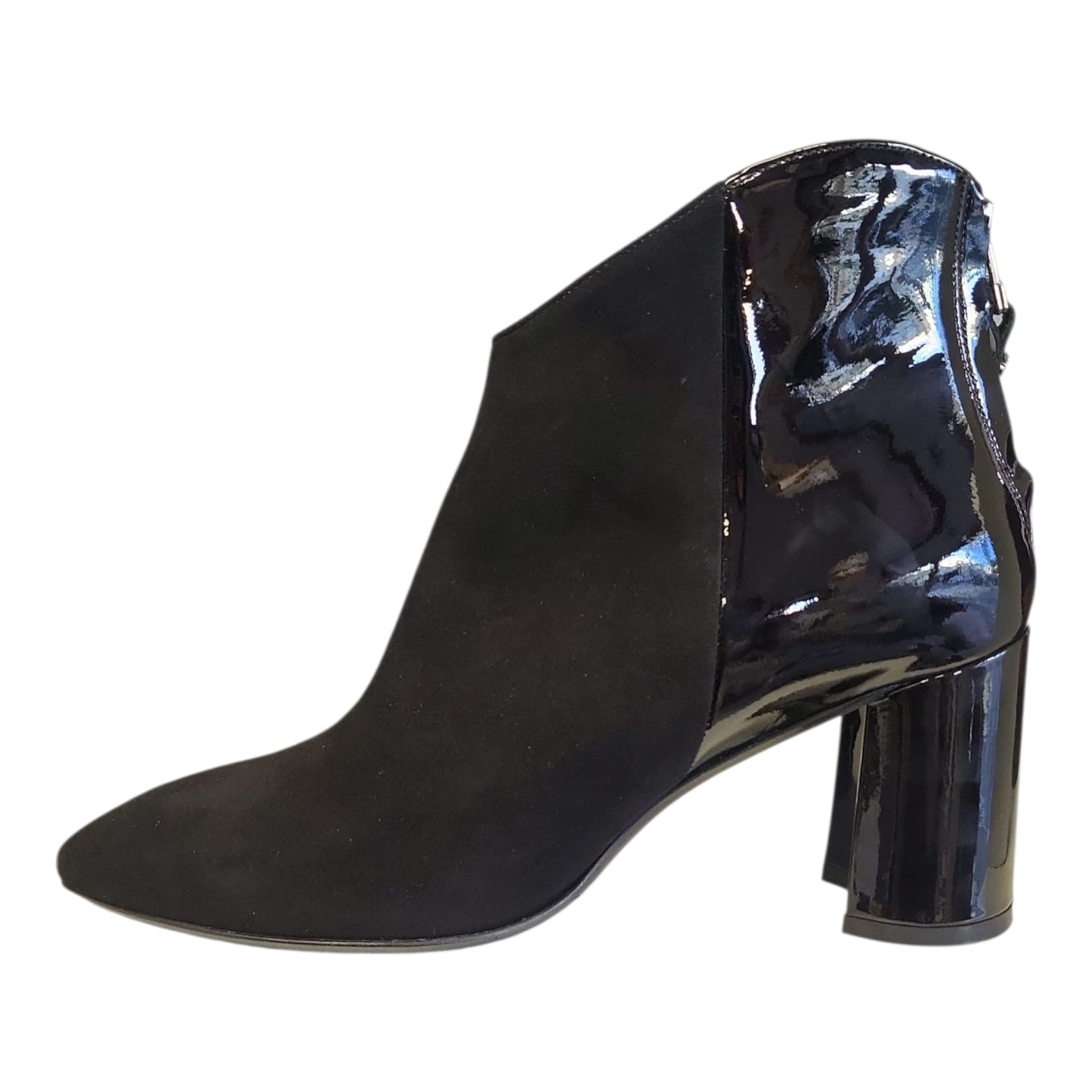 Melluso Tronchetto Donna Z947 in Camoscio e Vernice Nera con Tacco Largo 70mm