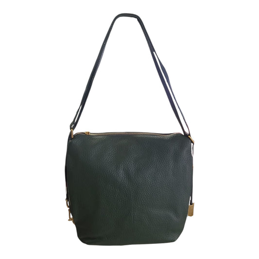 Pelletteria Veneta – Borsa Donna in Pelle Verde Bottiglia 2 in 1 a Spalla o Zaino (30x30x10 cm)