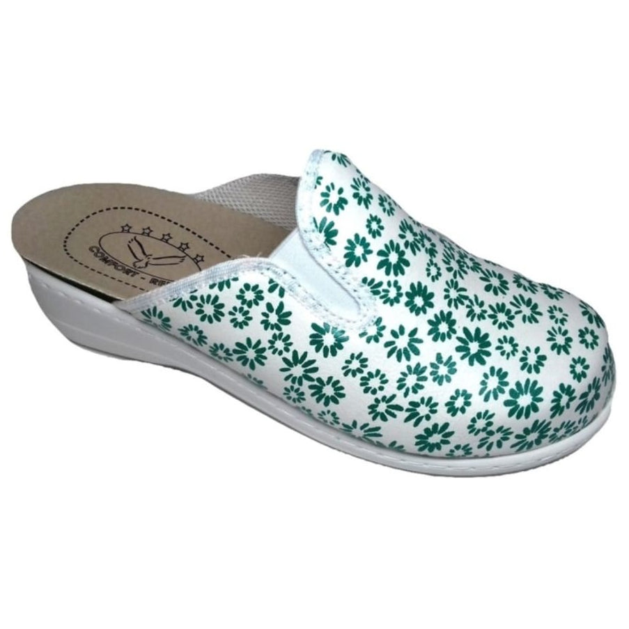 Ciabatta donna Work Fiori con Elastici e Plantare Estraibile – Verde