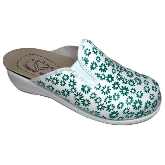 Ciabatta donna Work Fiori con Elastici e Plantare Estraibile – Verde