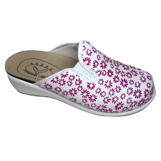 Ciabatta donna Work Fiori con Elastici e Plantare Estraibile – Fucsia
