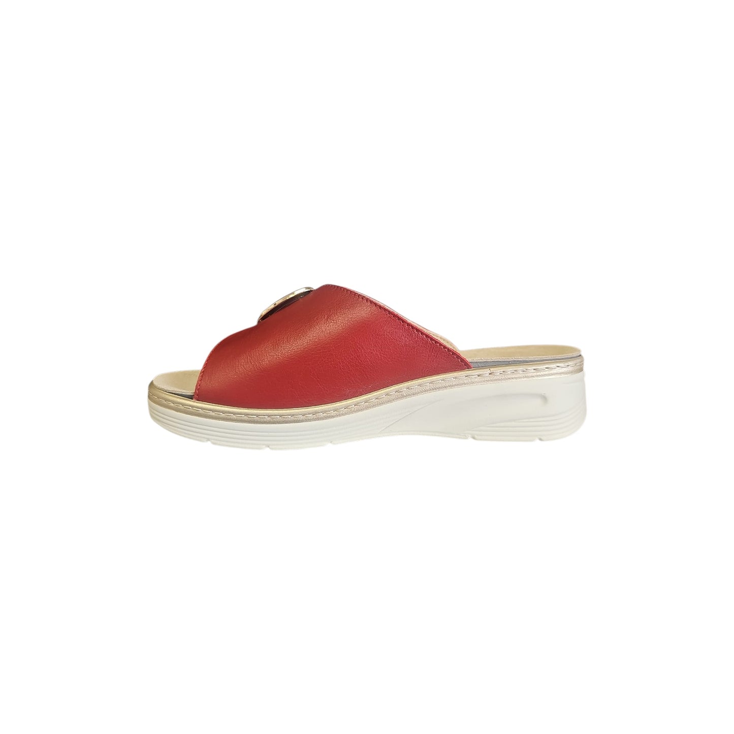 Scalzato Melluso Donna Pelle Rosso Fibbia Oro Zeppa