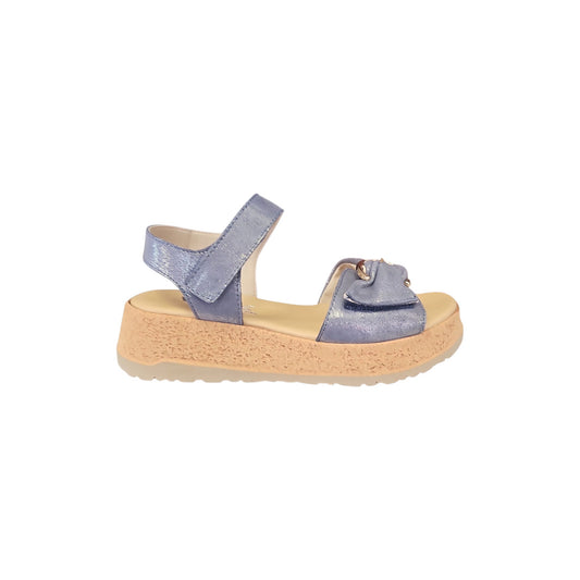 Sandalo Melluso Donna Pelle Azzurro Polvere Laminato Fibbia Zeppa Ammortizzata
