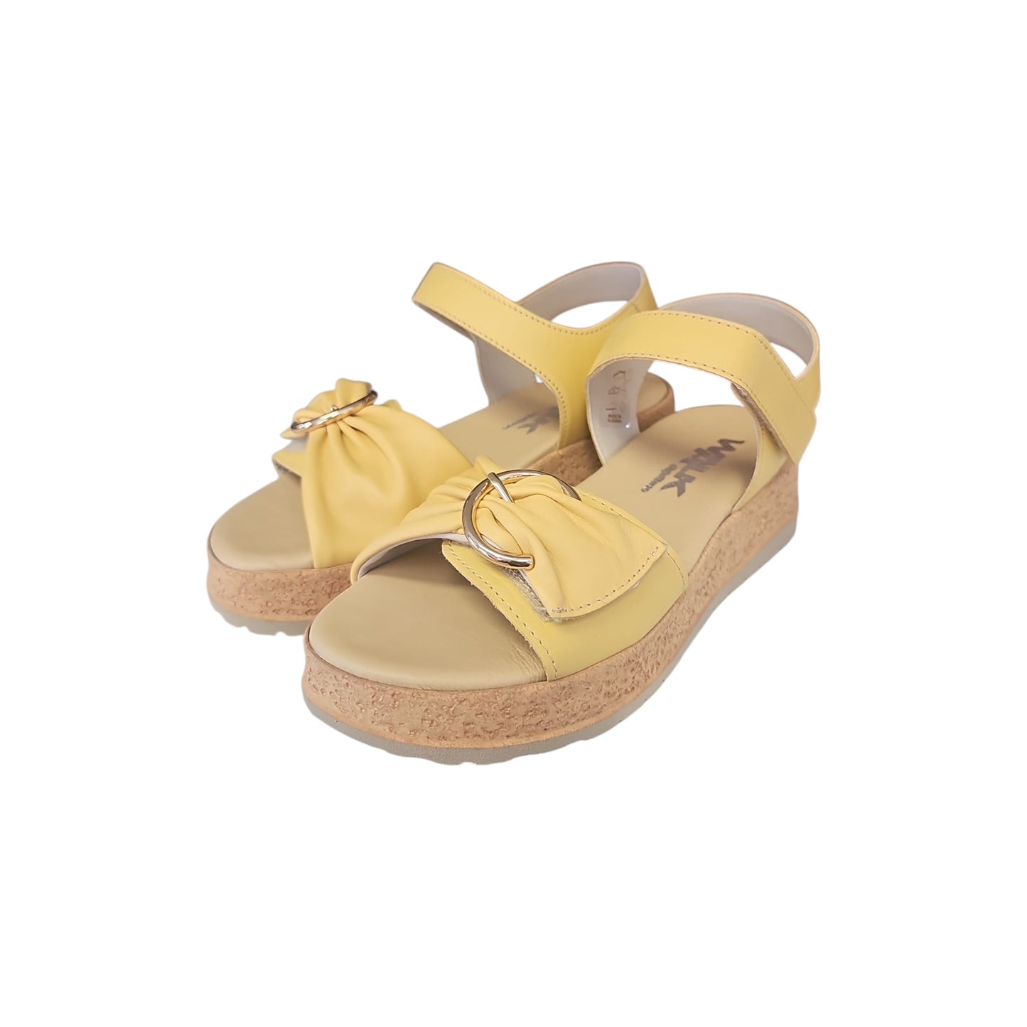 Sandalo Melluso Donna Suede Giallo Fibbia Oro Zeppa Sughero
