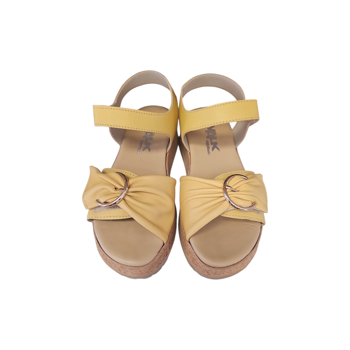 Sandalo Melluso Donna Suede Giallo Fibbia Oro Zeppa Sughero