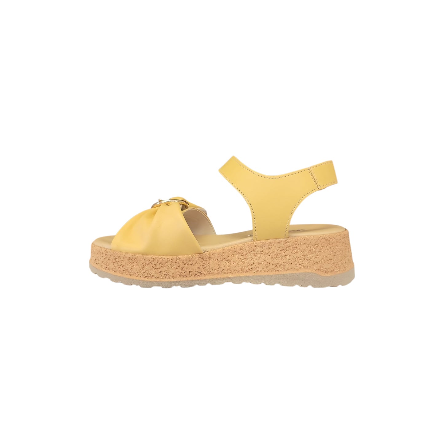 Sandalo Melluso Donna Suede Giallo Fibbia Oro Zeppa Sughero