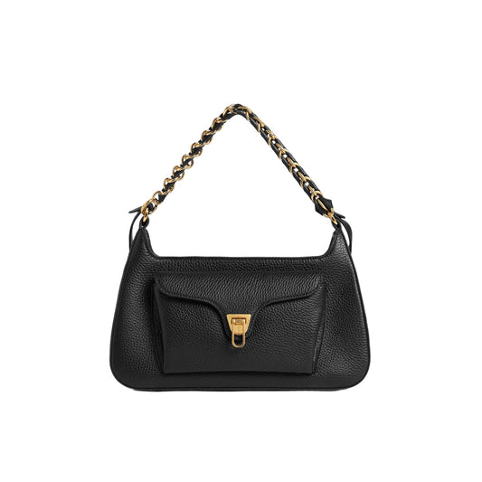 COCCINELLE Borsa Donna a Spalla Nera, In Vera Pelle, Beat Generation