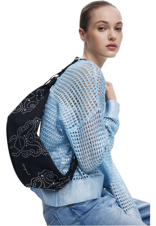 DESIGUAL Borsa Donna a Spalla Nera, Poker Face Munster