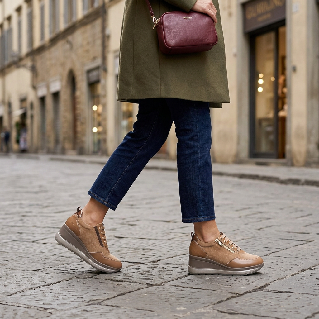 Donna in cammino con sneakers Melluso R25566 beige tortora