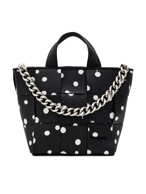 DESIGUAL Borsa Donna Nera a Mano e Spalla con Tracolla Catena