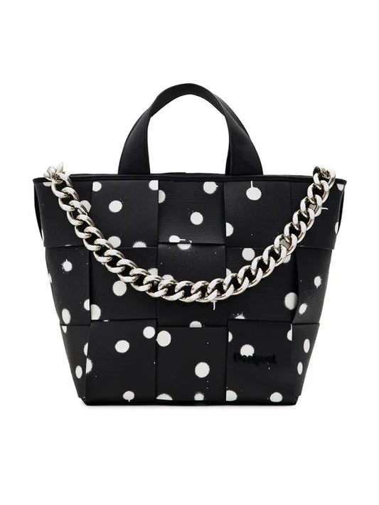 DESIGUAL Borsa Donna Nera a Mano e Spalla con Tracolla Catena
