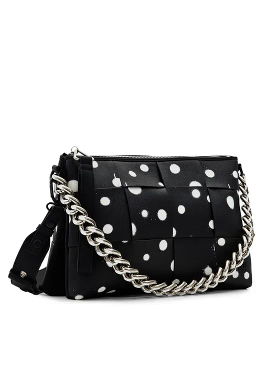 DESIGUAL Borsa Donna Nera a Mano Pois con Tracolla e Catena