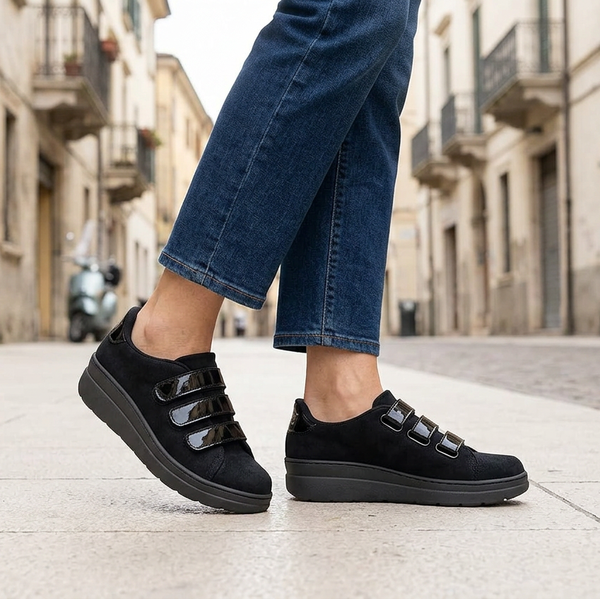 Federica Flex nere indossate con jeans blu