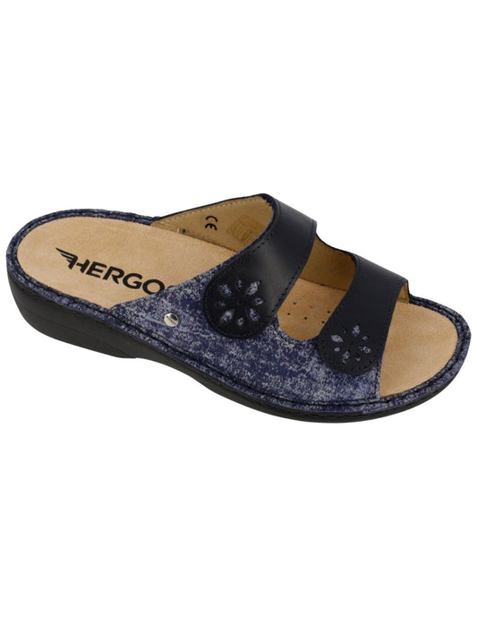 Hergos H1523 – Ciabatta Donna in Pelle | Doppia Fascia Regolabile | Soletta Estraibile | Blu