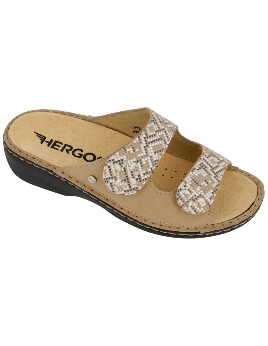 Ciabatta Hergos Donna Doppia Fascia Velcro Beige