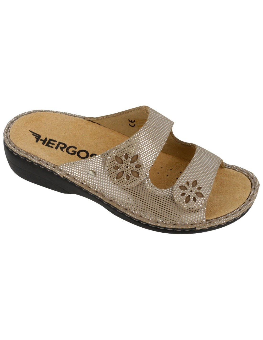 Ciabatta  Hergos in pelle con doppia fascia regolabile e plantare estraibile - Sirio Beige