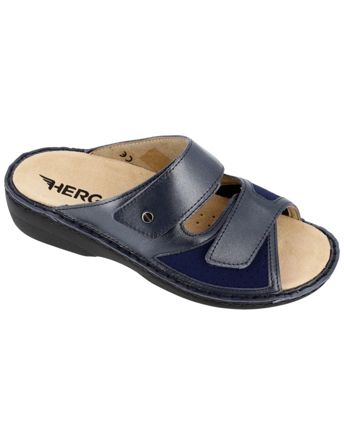 Hergos H1911 – Ciabatta Donna in Pelle con Inserto per Alluce Valgo | Soletta Estraibile | Blu
