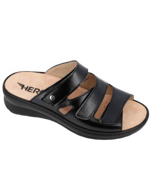 Hergos H3051 – Ciabatta Donna in Pelle | Soletta Estraibile | Suola Biomeccanica | Perlato Nero