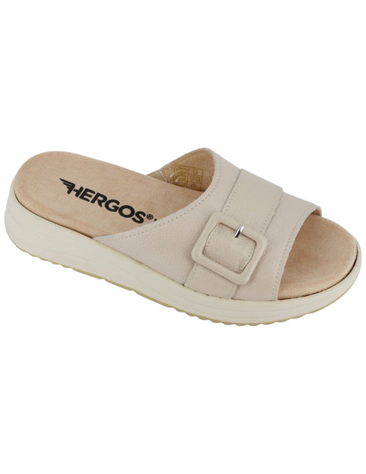 Hergos – Ciabatta Donna in Pelle con Fibbia | Soletta Estraibile | Beige