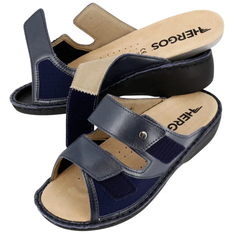 Hergos H1911 – Ciabatta Donna in Pelle con Inserto per Alluce Valgo | Soletta Estraibile | Blu