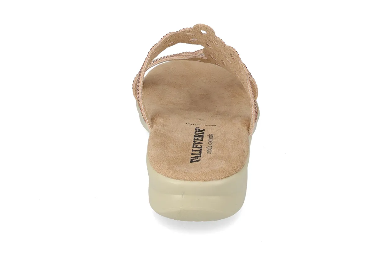 Ciabatta Donna Valleverde – Zeppa Bassa Fasce con Strass 25325-0 Oro