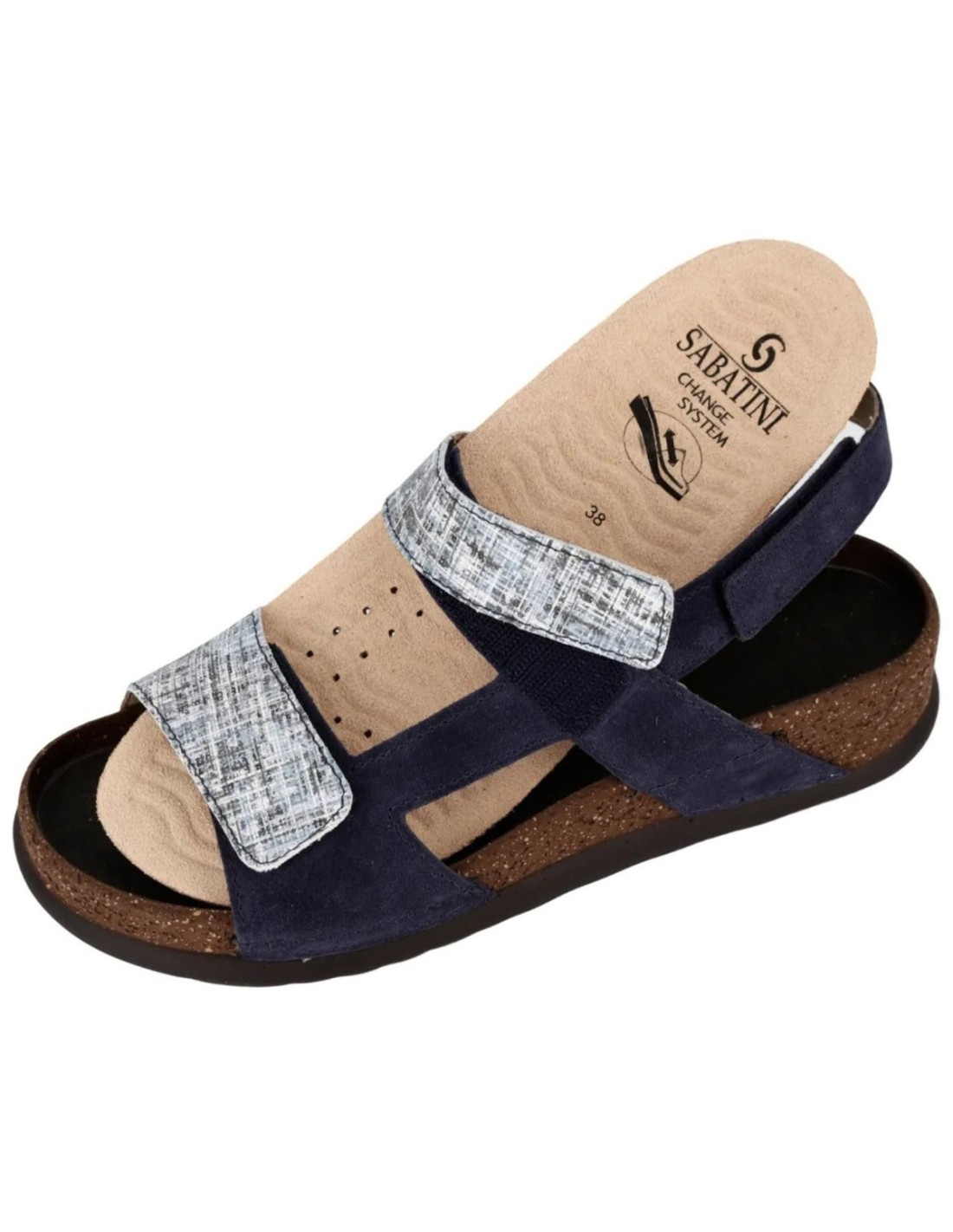Sandalo Donna Sabatini in Pelle Tweed e Camoscio Blu – Doppia Fascia Regolabile