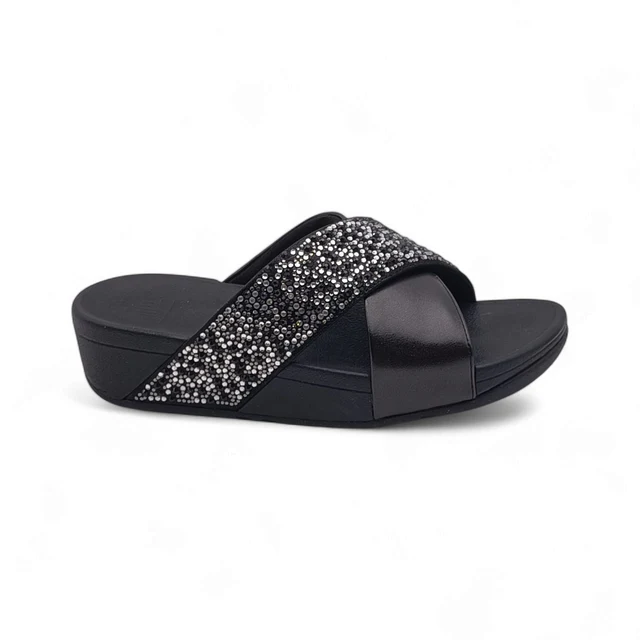 Sandalo Donna FitFlop Ciabatta con Zeppa e Strass - Black