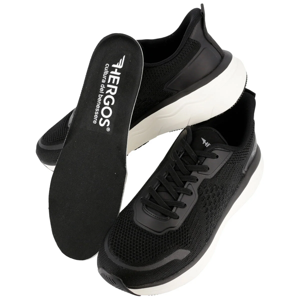 Hergos H3840 – Sneaker Comfort Ultraleggera con Plantare Estraibile | Nero