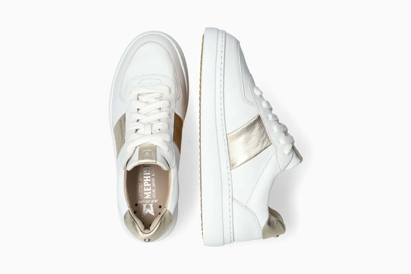 Mephisto Dayana – Sneaker Donna in Pelle Bianca con Dettagli Oro e Plantare Estraibile