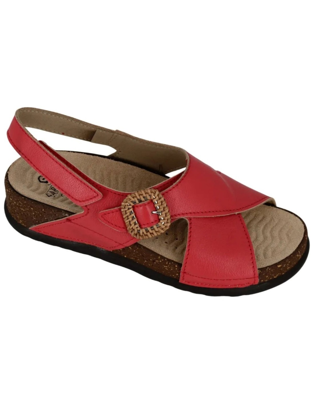 Sandalo Donna Sabatini Koala Rosso – Pelle Extra Soft, Fibbia Rafia e Plantare Estraibile