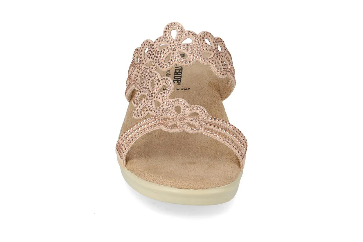 Ciabatta Donna Valleverde – Zeppa Bassa Fasce con Strass 25325-0 Oro