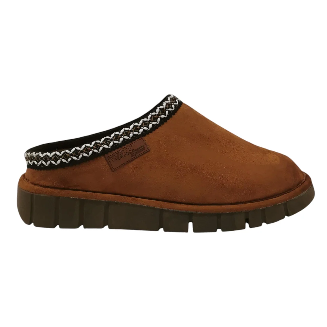 Pantofola Melluso Walk PD533Q Camel con cuciture bianche, vista laterale