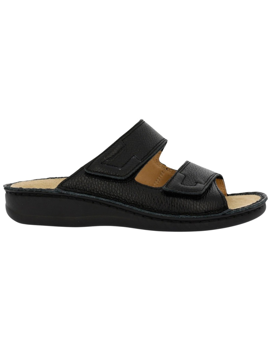 Hergos H440 – Ciabatta Uomo in Vera Pelle | Doppia Fascia Regolabile | Plantare Estraibile | Nero