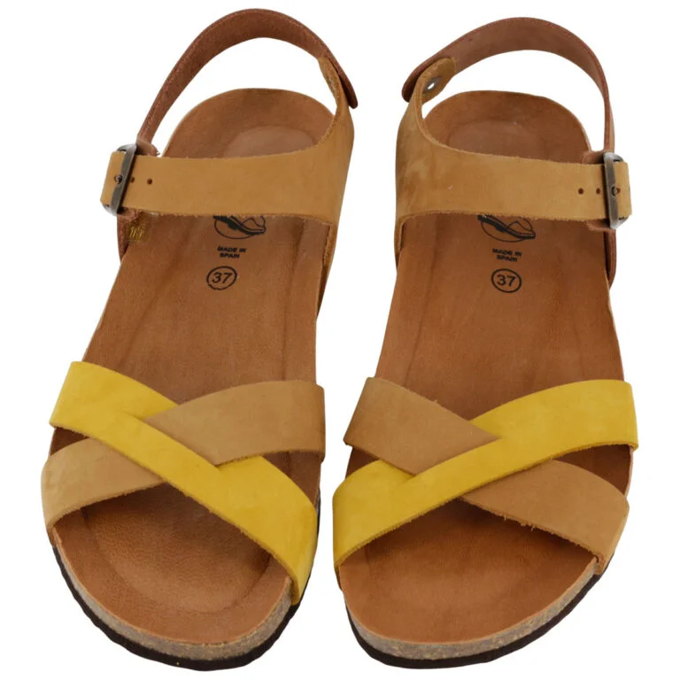 Sandalo Sabatini 4032 Nabuk Camel Ocra – vista frontale dall'alto coppia