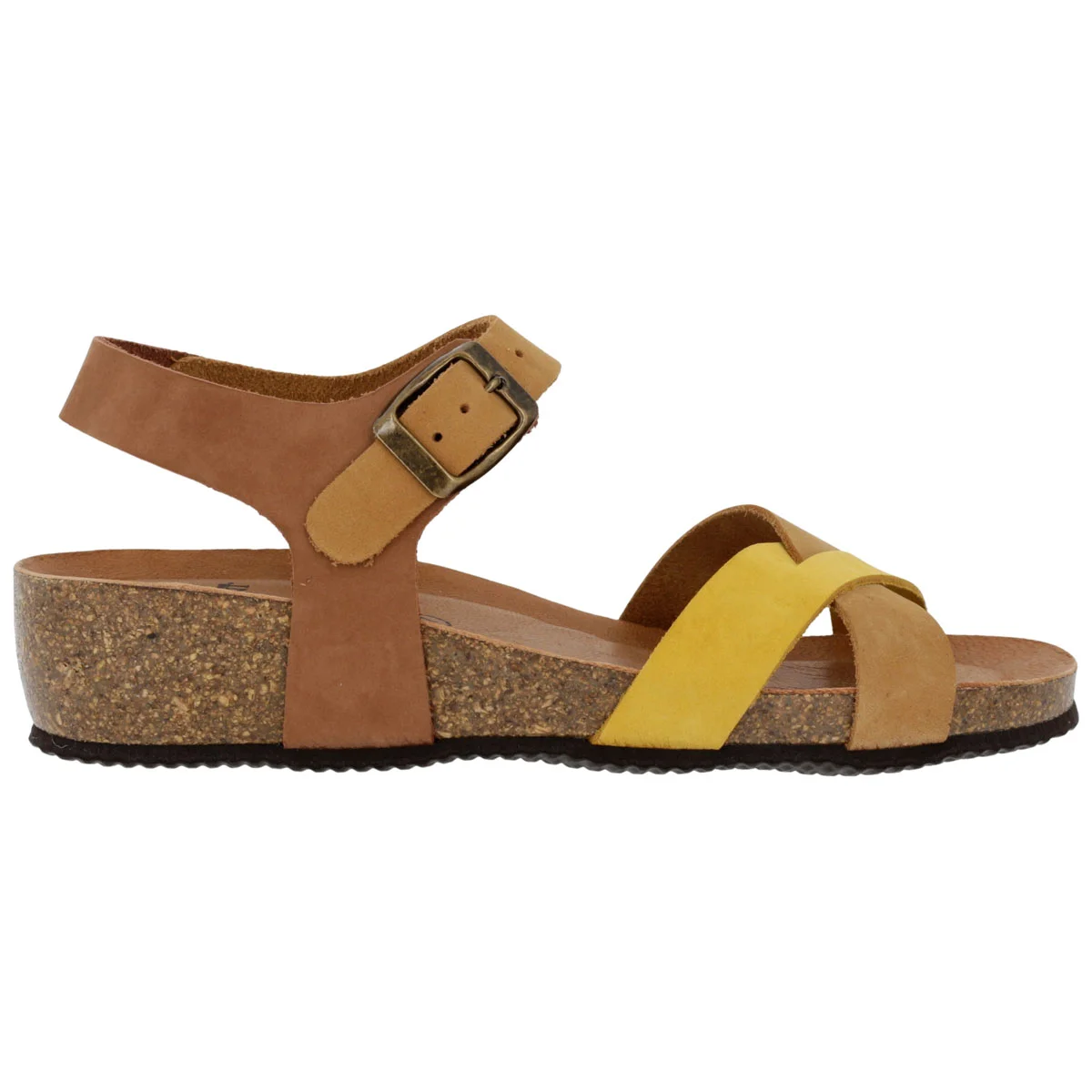 Sandalo Sabatini 4032 Nabuk Camel Ocra – vista laterale destra con suola sughero