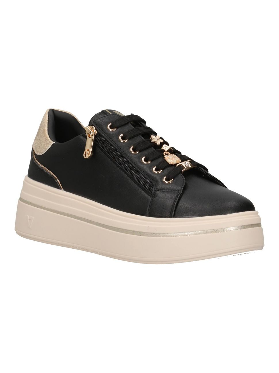 Sneaker da donna nera Valleverde V35452 con platform e zip laterale, vista laterale anteriore