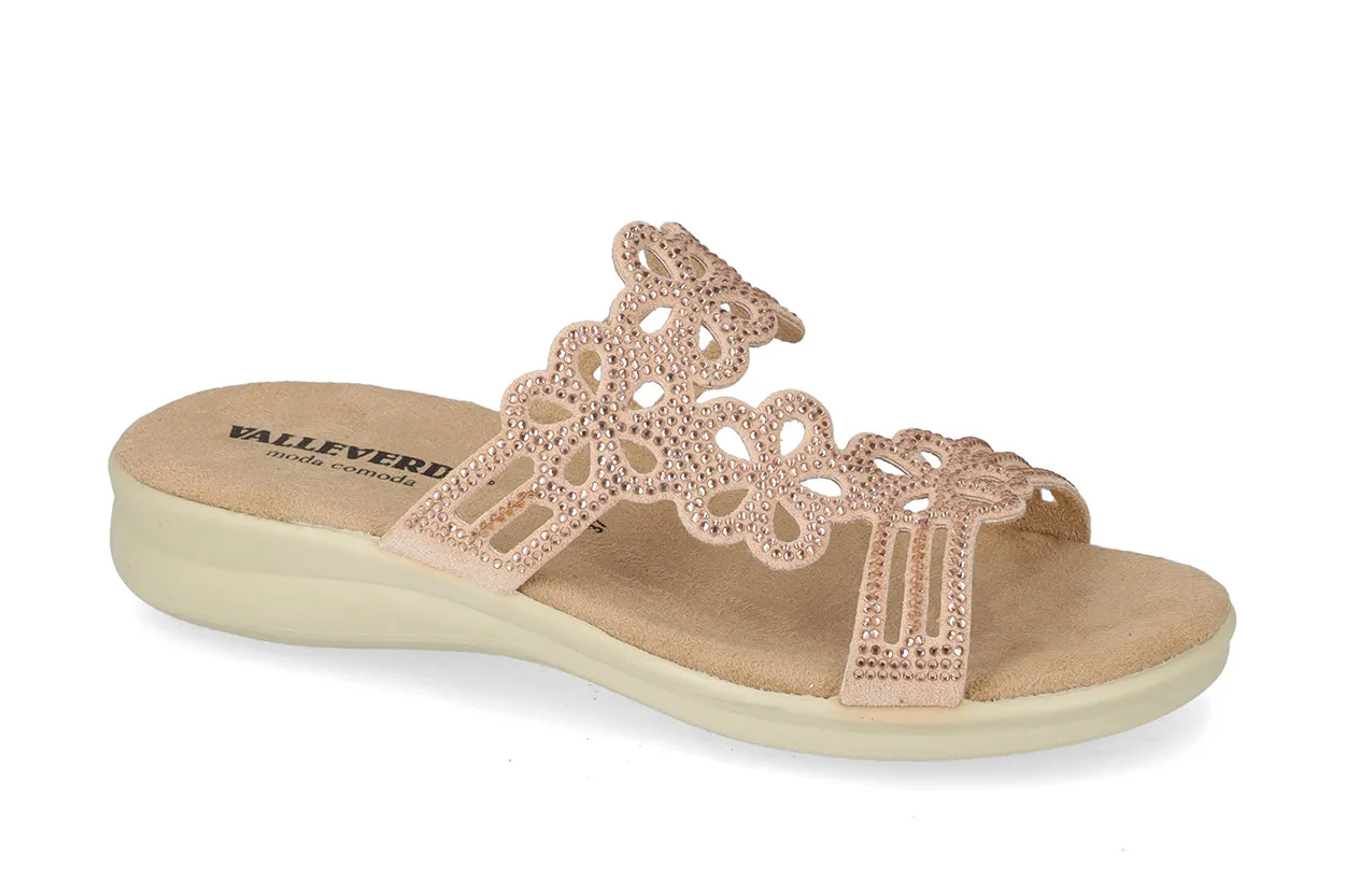 Ciabatta Donna Valleverde – Zeppa Bassa Fasce con Strass 25325-0 Oro