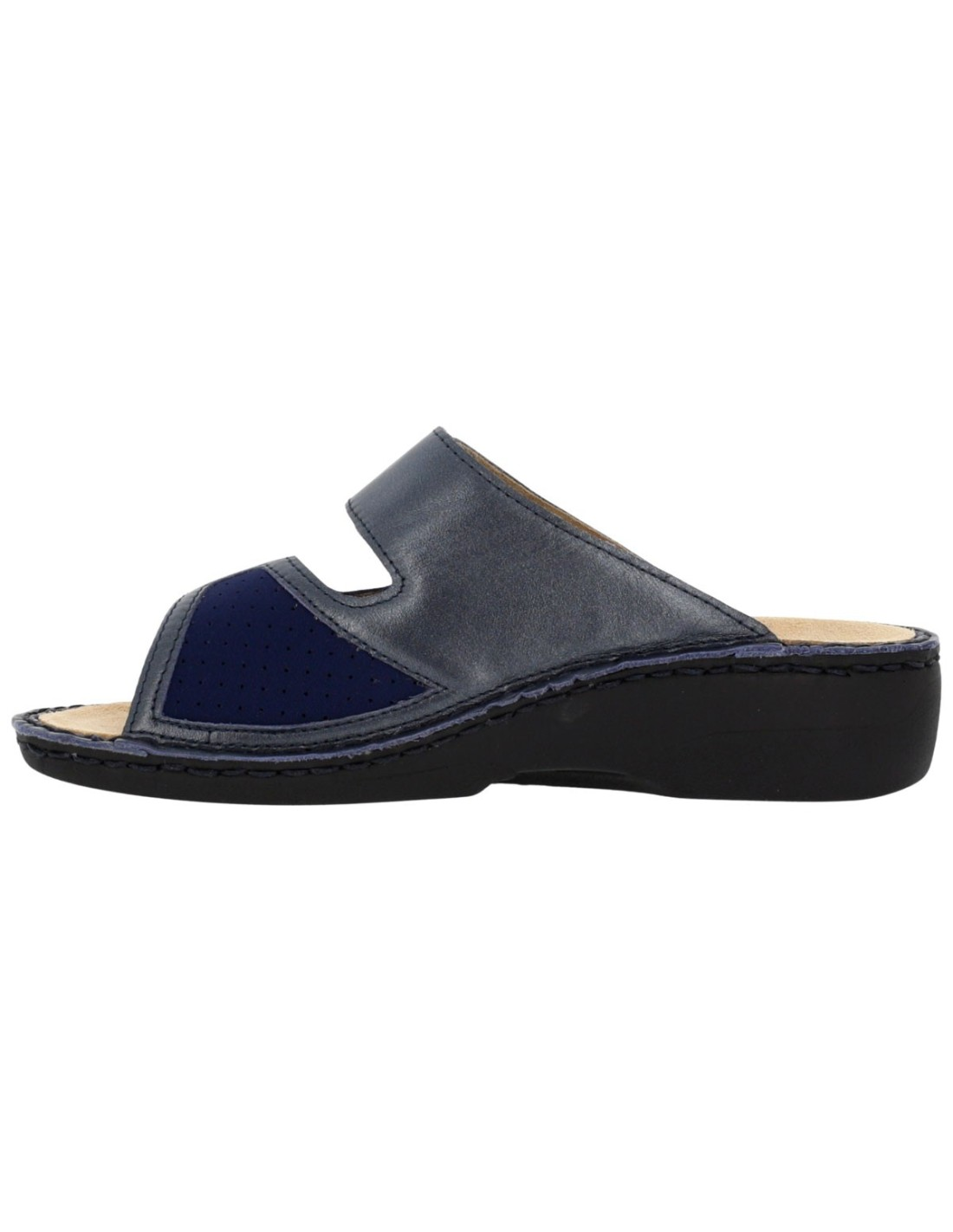 Hergos H1523 – Ciabatta Donna in Pelle | Doppia Fascia Regolabile | Soletta Estraibile | Blu