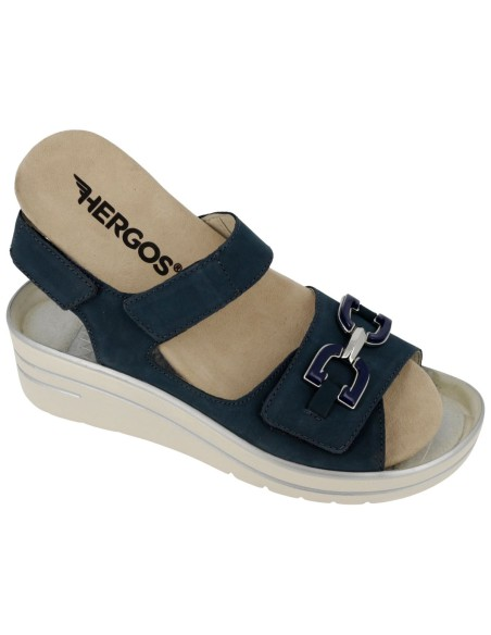 Hergos H6301 – Sandalo Donna in Pelle Effetto Seta | Plantare Estraibile | Fasce Regolabili | Blu