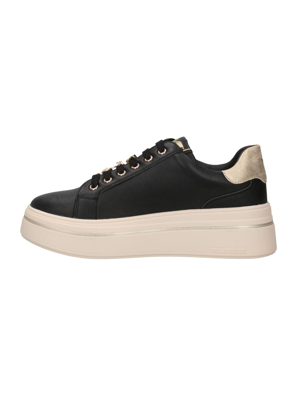 Vista laterale della sneaker donna nera Valleverde V35452 con suola platform