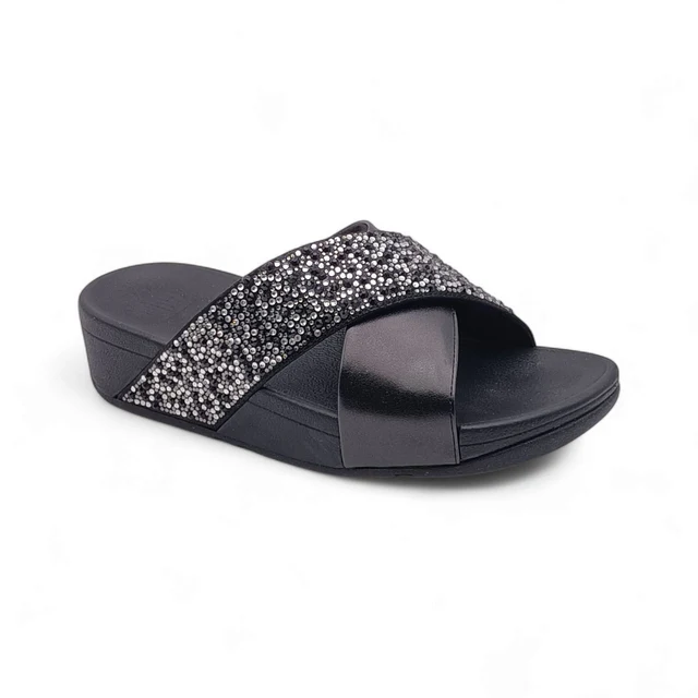Sandalo Donna FitFlop Ciabatta con Zeppa e Strass - Black