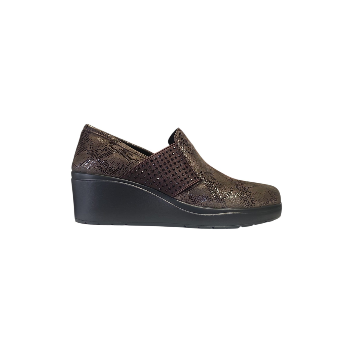 Scarpa Melluso testa di moro con inserto laterale decorato e zeppa