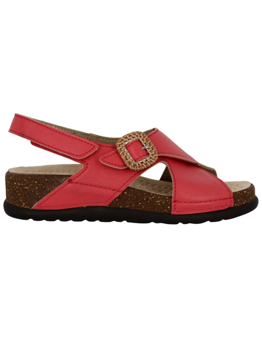 Sandalo Donna Sabatini Koala Rosso – Pelle Extra Soft, Fibbia Rafia e Plantare Estraibile