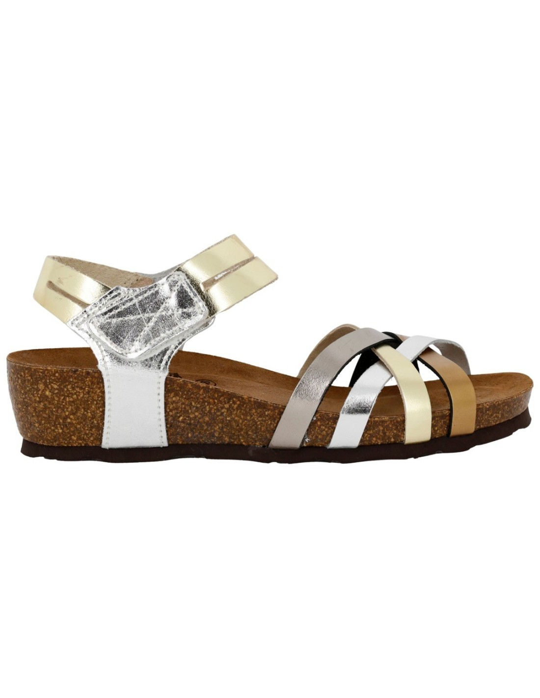 Sandalo Donna Bio Sabatini in Pelle Laminata Multi Platino – Fasce Incrociate e Plantare Memory System