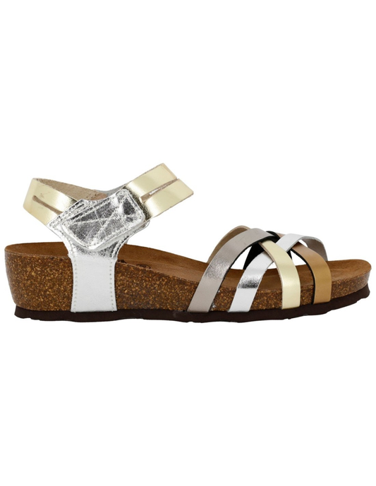 Sandalo Donna Bio Sabatini in Pelle Laminata Multi Platino – Fasce Incrociate e Plantare Memory System