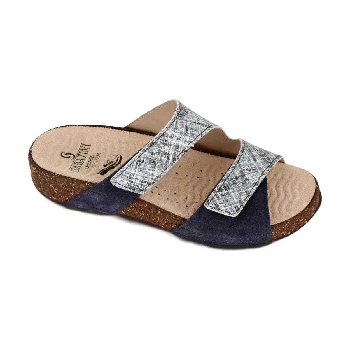 Ciabatta Donna in Pelle Hergos – Tweed e Camoscio Blu | Design Contemporaneo